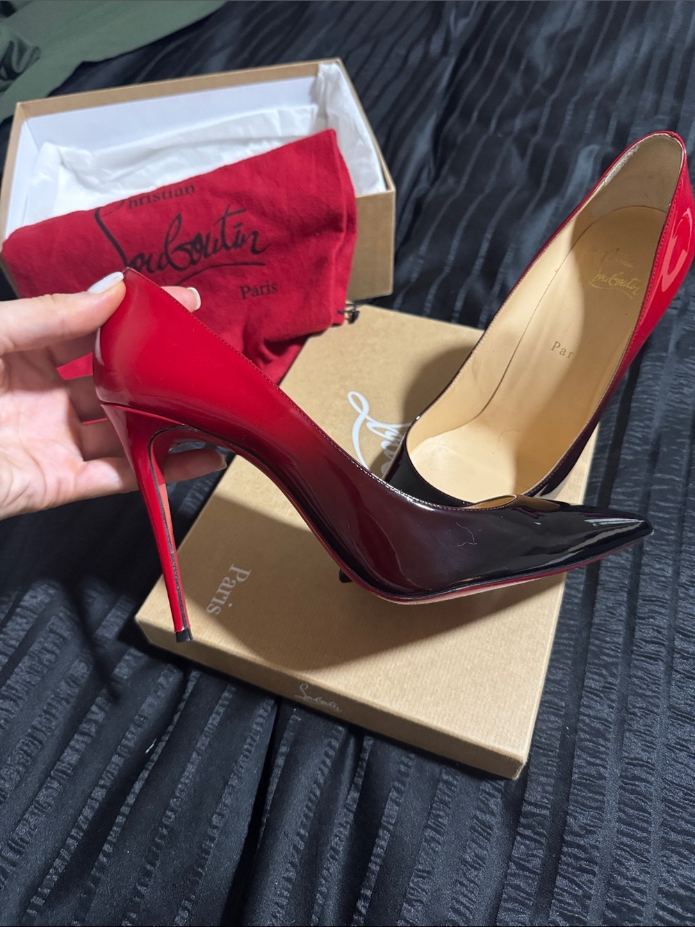 Christian Louboutin Two-Tone Patent Pumps in Red and Black